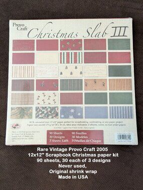 Rare 2005 Provo Craft 12x12" Scrapbook Christmas paper kit, 90 sheets, Made USA